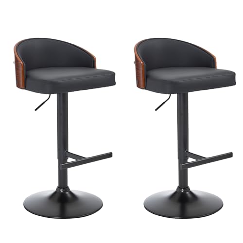 2-Piece Swivel Bar Stool Set, Cat-Scratch Resistant Faux Leather, Black Footrest, Wood Backrest, Kitchen Island & Dining