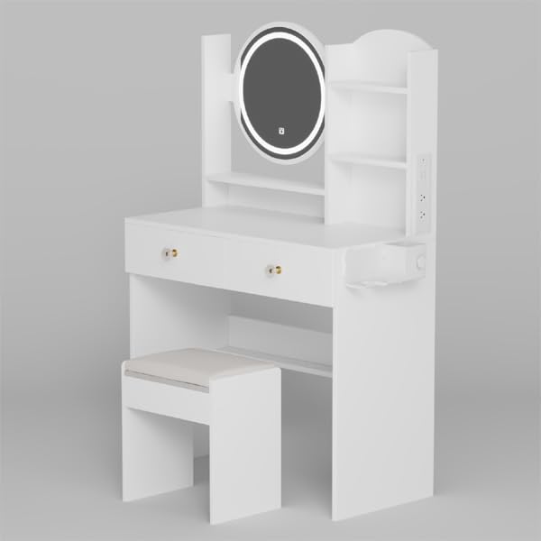 LUCIE BOUTIQUES 43.3 Makeup Vanity Desk with Mirror, Cabinet, and Storage