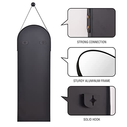 Full-Length Wall Mirror with Hanging Strap (16"x48", Black)