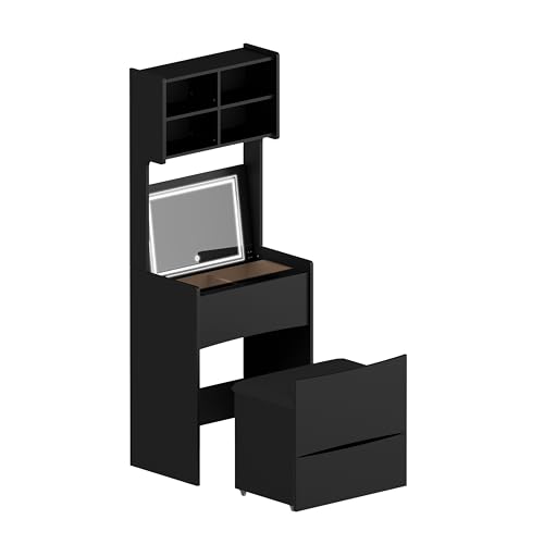 Modern Vanity Desk with Flip Top LED Mirror and Lights for Makeup