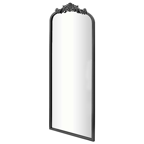 Arendahl Arched Black Antique Full Length Wall Mirror, 22x65 Elegant Vintage Mirror with Ornate Matel Frame, Baroque Home Decor