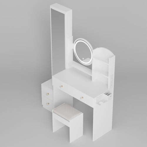LUCIE BOUTIQUES 43.3 Makeup Vanity Desk with Mirror Cabinet and Stool