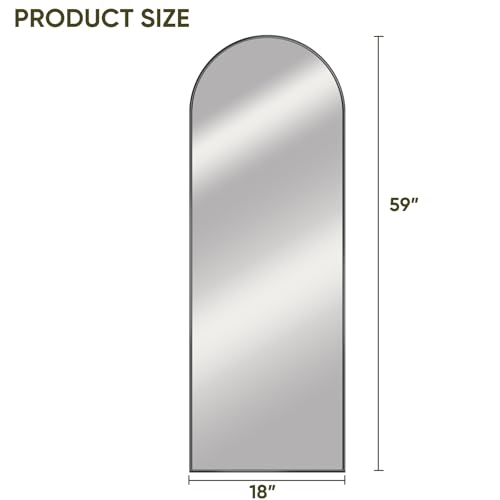Arched Full Body Mirror, 59"x18", Aluminum Frame, Standing & Hanging