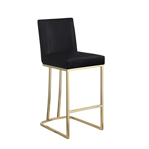 LUCIE BOUTIQUES 2 Velvet Modern Bar Chairs with Metal Legs for Dining Room, Black