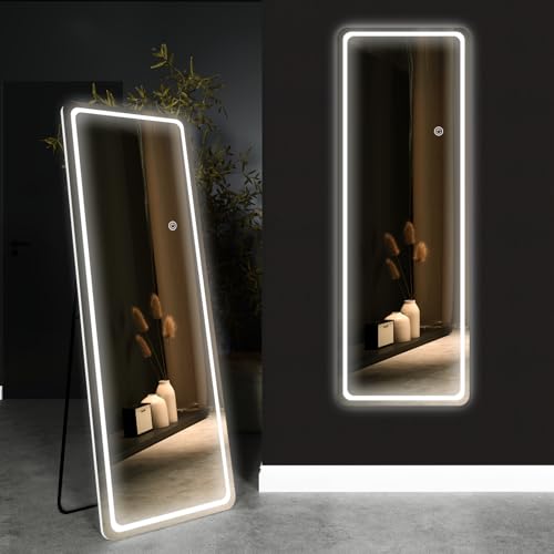 56" Floor Mirror with LED Light & Dimming for Living Room, Bedroom, Cloakroom