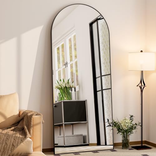 Easly Extra Large Arched Full Length Mirror - Leaning Mirror for Living Room Bedroom Cloakroom, Black