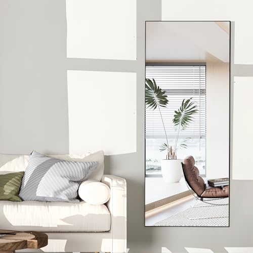 Full Length Tempered Glass Mirror, 57"x24" Black Rectangle, HD Distortion-Free for Bedroom Living Room