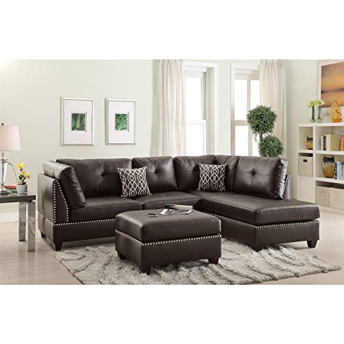 LUCIE BOUTIQUES Classic Reversible Sectional Sofa with Ottoman Modular Sectional Furniture Sets