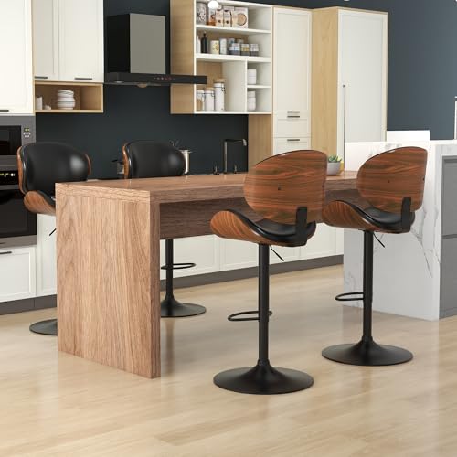 Black PU KCC Swivel Bar Stool Set, Adjustible Height, Footrest Included