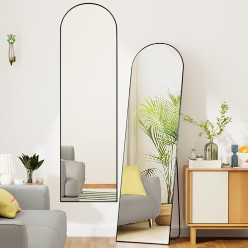 Arched Full-Length Standing Mirror, 59"x16", Black Aluminum Frame, Wall Mount, Home Decor