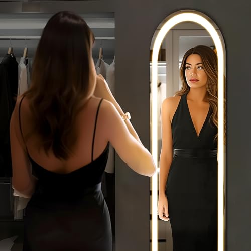 Sweetcrispy 60"x16" Dimmable 3 Color Lighted Floor Mirror with Stand