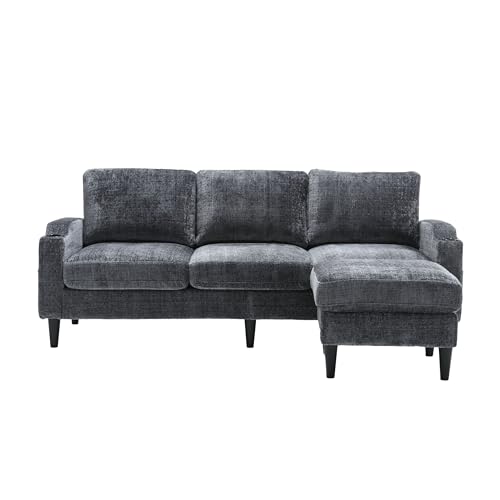 Modular L-Shaped Sectional Sofa with Storage Ottoman and Cup Holders, Gray
