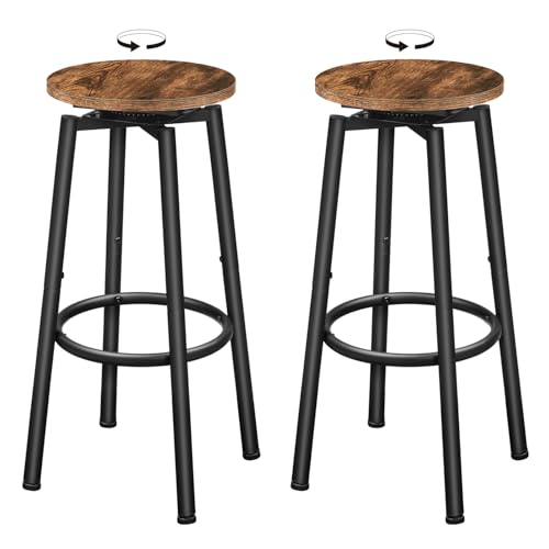 Rustic Brown & Black HOOBRO Bar Stools, Swivel Set of 2, Modern Kitchen Chairs, Adjustable Feet