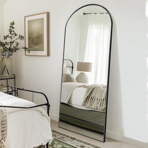 Arched Full Length Mirror with Stand, Black Full Body Mirror, Aluminum Alloy Frame