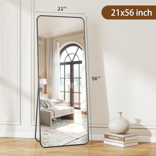 LUCIE BOUTIQUES Full-Length Black Mirror, 56"x21", Rounded Corner, Suitable for Bedroom or Dressing Room