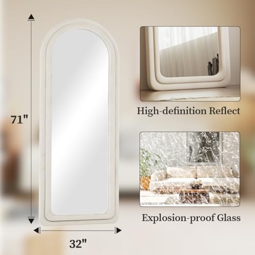 Koonmi Full-Length Flannel Standing Mirror, 71"x32" Arched WhiteSKU: 012345