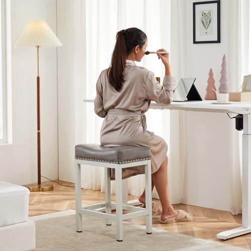 DUMOS Grey 24" Saddle Kitchen Bar Stools Set of 4
