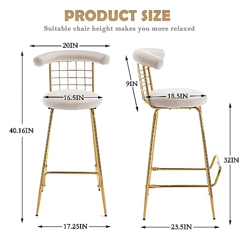Luxury Velvet High Bar Stools with Metal Legs for Beige