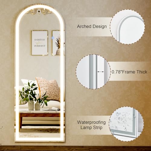 GLSLAND Arched Full-Length Mirror with LED Light - 56x20" Dimmable 3-Color