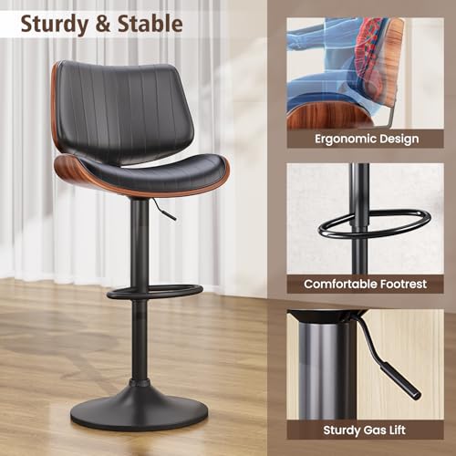 Bentwood Back Bar Stools, Black Swivel Kitchen Island Set of 2