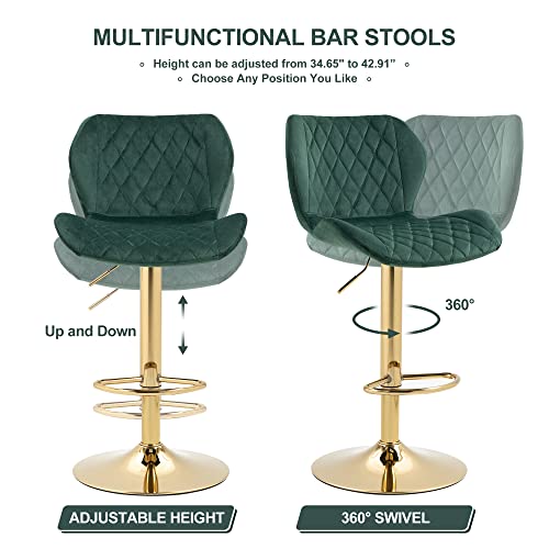 Adjustable Modern Counter Height Green Velvet Bar Stools