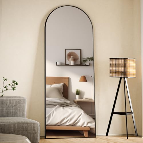 26" x 71" Full Length Floor Mirror with Stand, Black Aluminum Frame