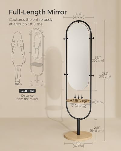 SONGMICS Full-Length Floor Mirror, 3-in-1, Modern Standing Full Body Mirror