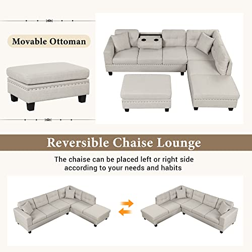 Contemporary Sectional Sofa with Storage Ottoman