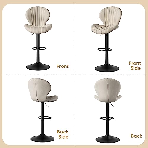 Modern Beige Swivel Bar Stool Set of 2, Bar Chairs with High Back Assembly Included