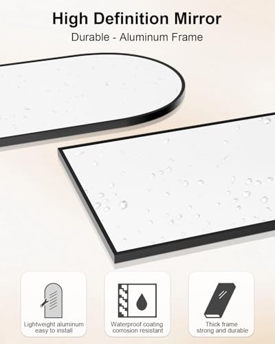 Black Arched Full-Length Floor Mirror with Stand 58x19"