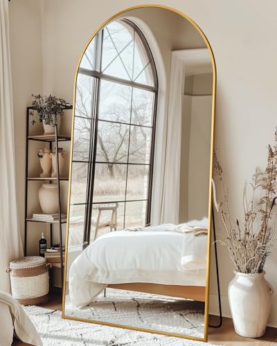 Gold Arch Floor Standing Full-Length Mirror, 76"x34"