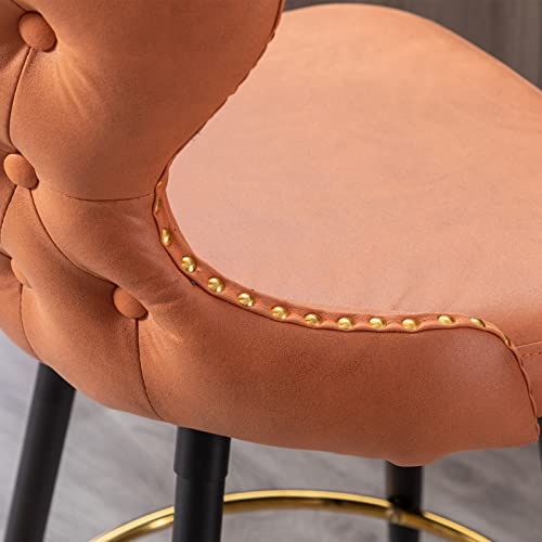 Modern Tufted Bar Chairs with Nailhead Trim Metal Legs, Orange