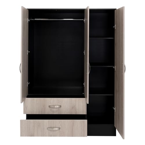 Beige Storage Cabinet Closet with Functional Slim Clothes Storage for Bedroom
