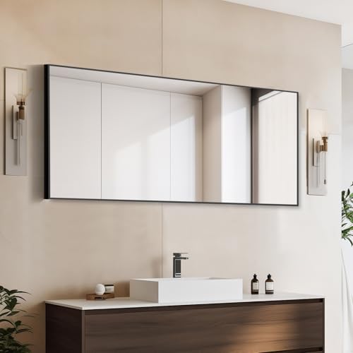 Black Full-Length Floor Mirror with Stand, 59"x16" Swing Arm