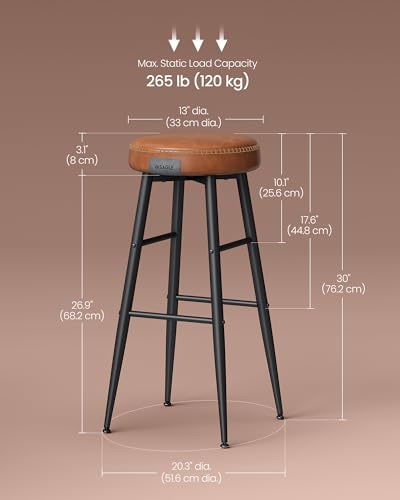 VASAGLE EKHO Collection - Bar Stools Set of 2, 30-Inch Mid-Century Moderncounter Stools, Caramel Brown