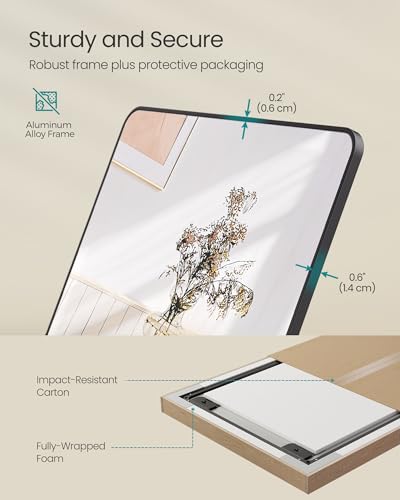 Slim Full Body Mirror with Stand, Aluminum Frame