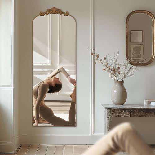 Vintage Gold Filigree Floor Mirror 64"x21" for Living Room & Bedroom