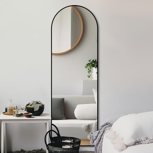 Delma Arched Full Length Standing Mirror for Bedroom, Bathroom & Living Room (60x20, Black)