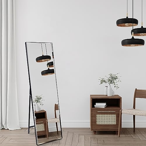 Tall Black Full-Length Mirror for Floor or Wall Mounting