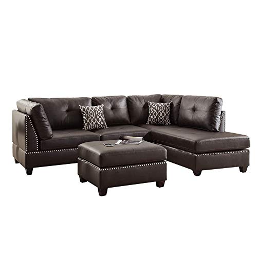 LUCIE BOUTIQUES Classic Reversible Sectional Sofa with Ottoman Modular Sectional Furniture Sets