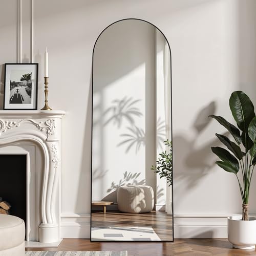 Deluxe Arched Full-Length Floor Mirror with Stand, Black