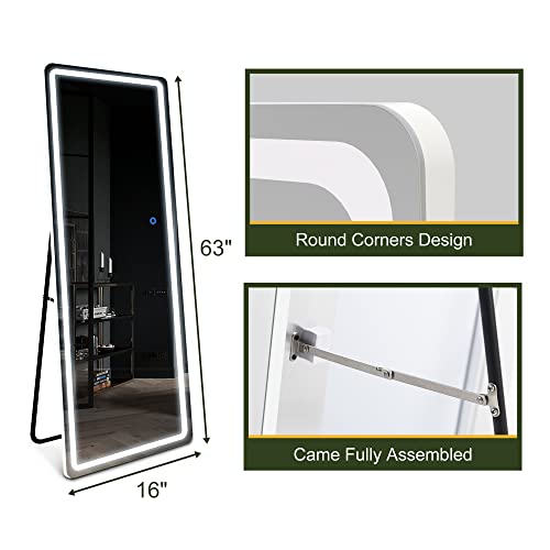 LUCIE BOUTIQUES Full-length LED Mirror with Wall Mount, White Alloy