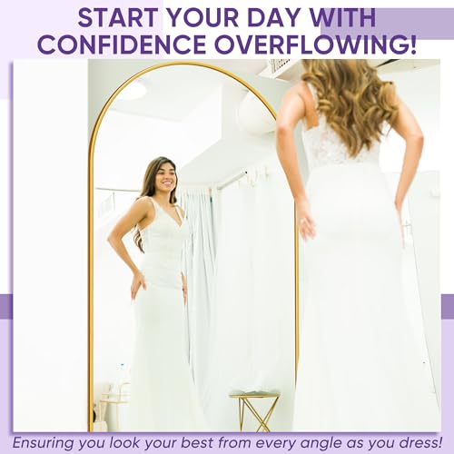 Oversized Gold Arched Floor Mirror, 76"x44", Freestanding Bedroom & Living Room