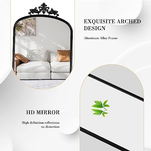Elegant 65" Black Floor Length Mirror with Carved Metal Stand