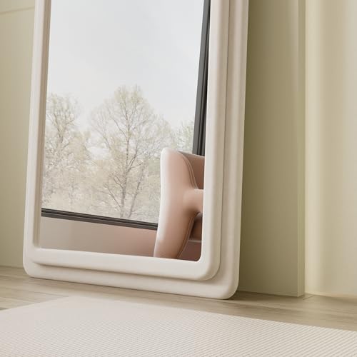 Full-Length Floor Mirror with Stand, 63"x24" Arched Frame (White)