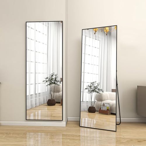 Elegant Black Full-Length Mirror with Stand, 59" x 16" Aluminum Frame Tilting Stand