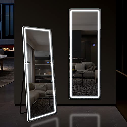 LUCIE BOUTIQUES Full-length LED Mirror with Wall Mount, White Alloy