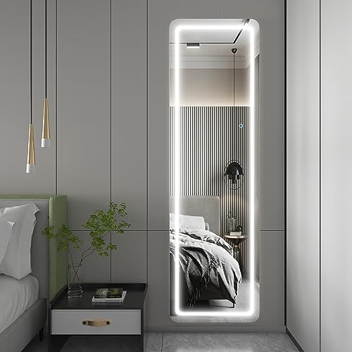 Dimmable Lighted Full-Length Floor Mirror for Bedroom