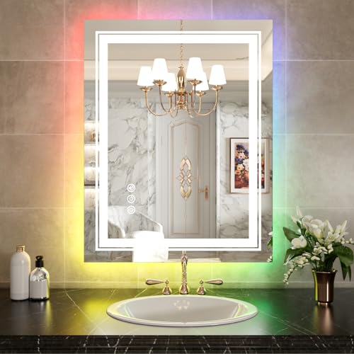Stepless Dimmable LED Bathroom Wall Mirror, 28x36, Backlit, Anti-Fog, Memory Function, Shatter-Proof