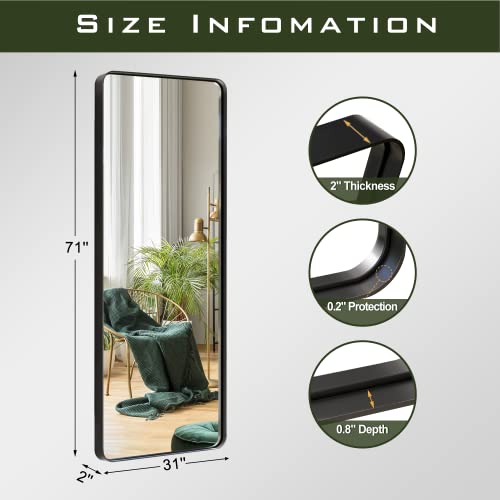 LUCIE BOUTIQUES 71x32 Inch Full-Length Mirror, Black Alloy Frame, Modern & Farmhouse Decor(No Stand)